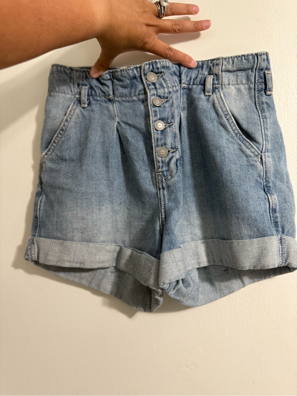 Hollister Light Blue High-Waist Button Fly Denim Shorts